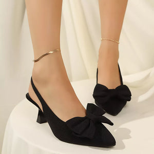 Elegant Bow Slingback Pumps in White, close-up detail
