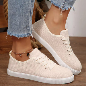 Round Toe Lace Up Sneakers in Off-white, side view