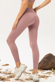 Dusty Pink skinny fit leggings with a V-shaped waistband detail.