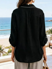 Chic Contrast Trim Long Sleeve Shirt