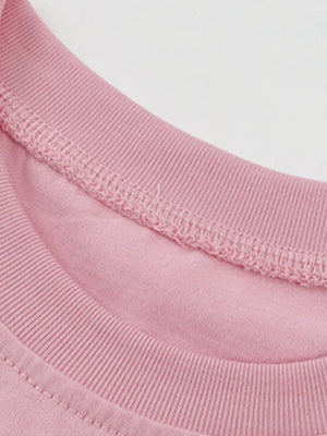Children's Cat Graphic Round Neck T-shirt, close-up detail