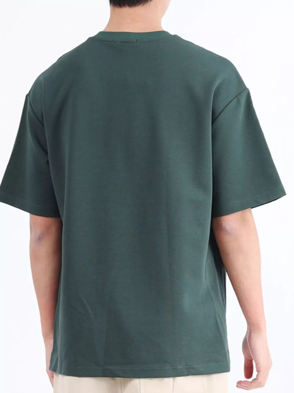 Men's dark gray cotton basic round neck tee, short sleeves, relaxed fit.