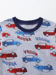 Playful Car Print Toddler Tee And Shorts Set