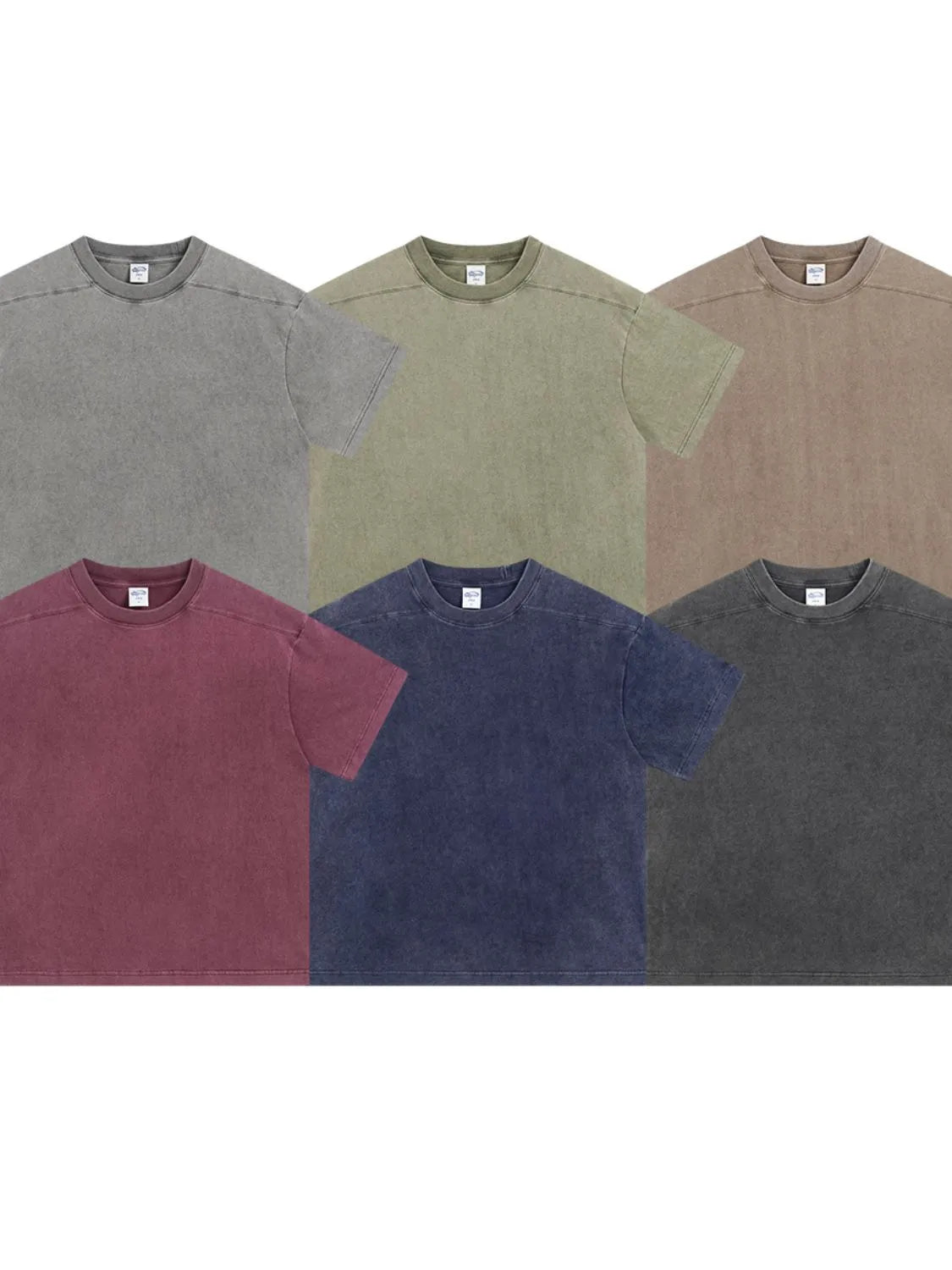 Neo Round-Neck T-Shirt in Gray, Khaki, Sage, Navy, Black, and Cerise.