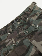 Men's Camouflage Wide-leg Sweatpants in Green Camouflage, fabric detail