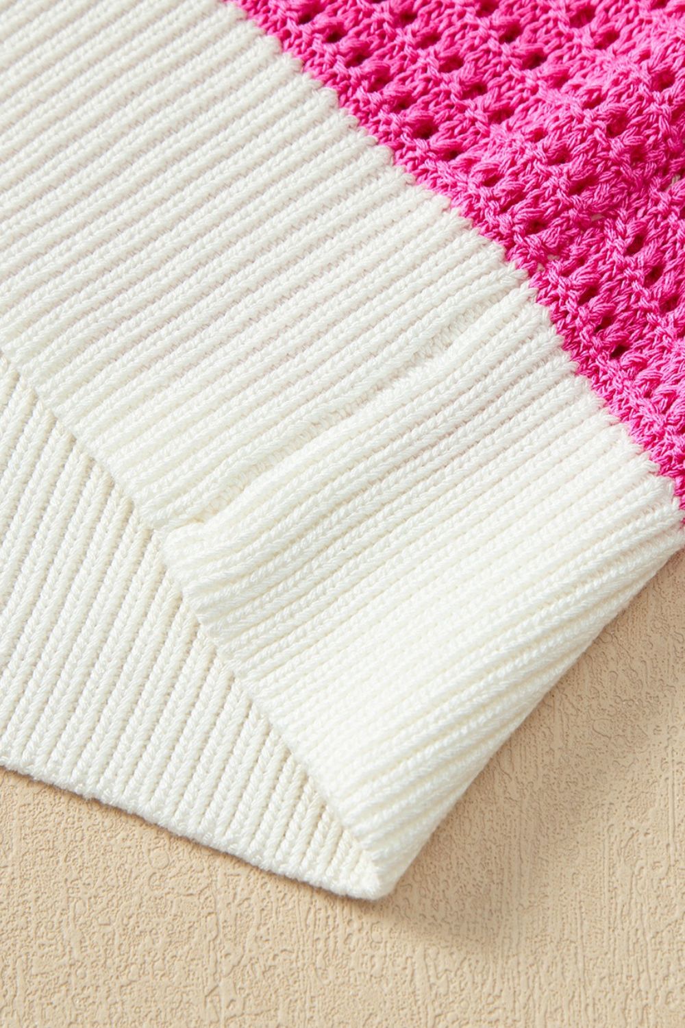 Scalloped crochet colorblock tee in stripe with ruffle sleeves.