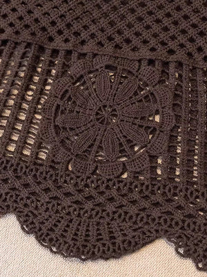 Olive brown crochet tank top with floral overlay detail