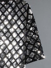 Men's black t-shirt with all-over silver diamond sequin pattern.