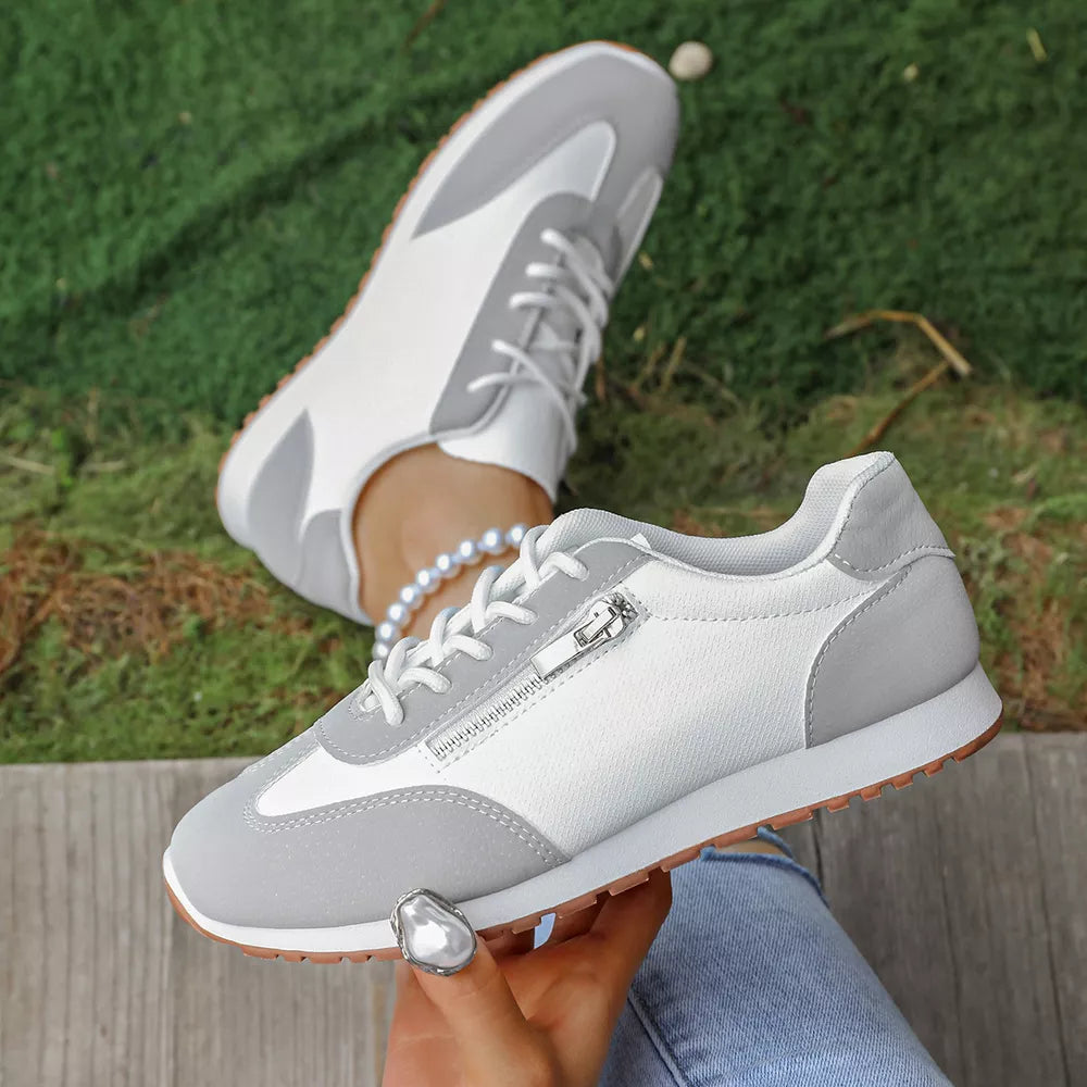 Round Toe Lace Up Sneakers in Khaki, alternate angle