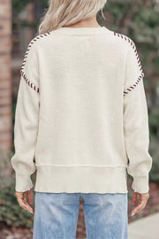 Drop Shoulder Game Day Letter Sweater in White, side view