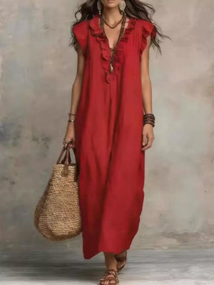 Bohemian Ruffle Neck Maxi Dress Plus Size in Blue, view 12