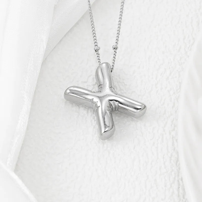 Silver letter X pendant necklace with beaded chain