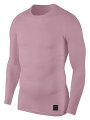 Dusty Pink performance long sleeve tee with crew neck and a small logo tag.
