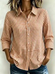 Full Size Plaid Collared Button Up Shirt, fabric detail