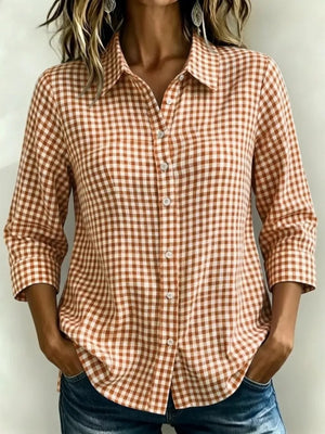 Full Size Plaid Collared Button Up Shirt, fabric detail