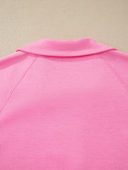 Pink cotton bikini top with V-neck and drawstring detail
