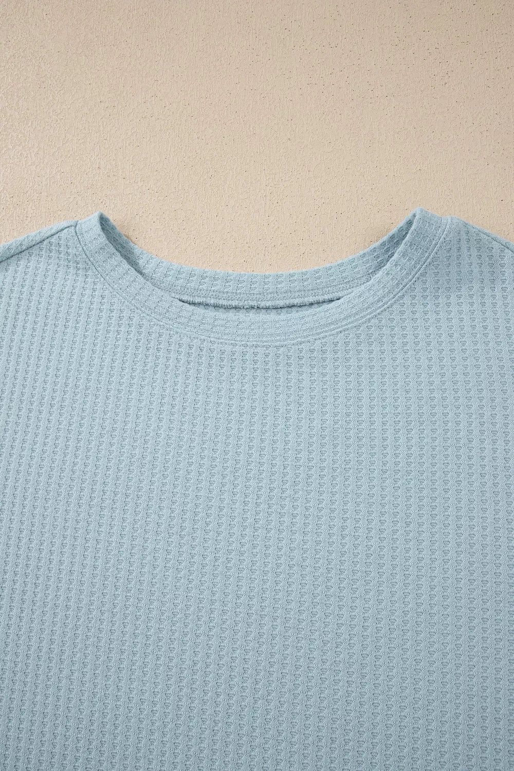 Light blue waffle knit maternity overshirt with crew neck