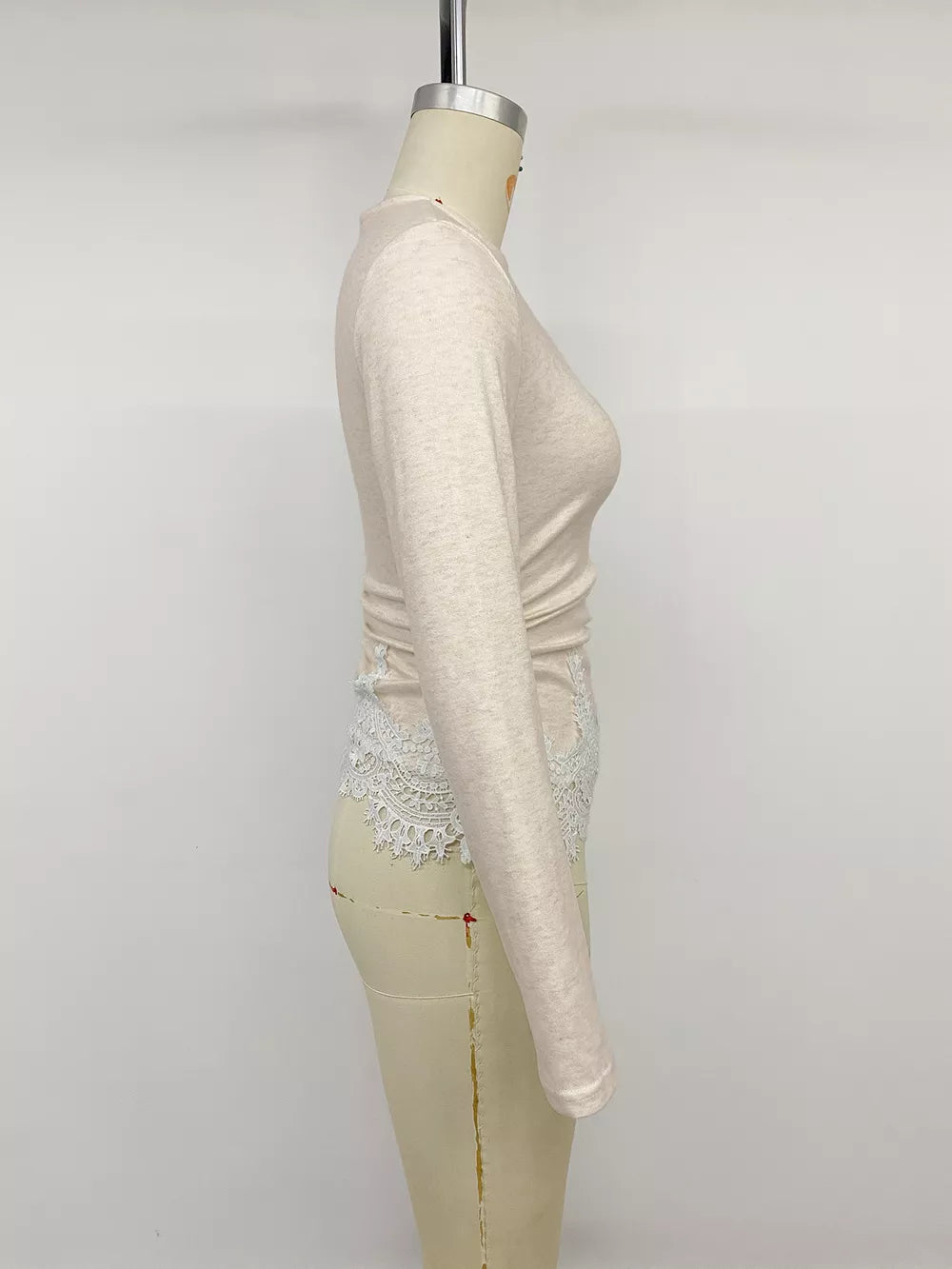 Lace Trim Long Sleeve T-shirt in Eggshell, view 11
