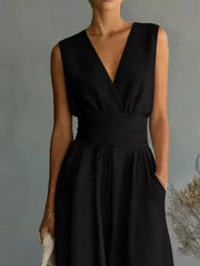 Effortless Elegance Wide-leg Romper With Pockets