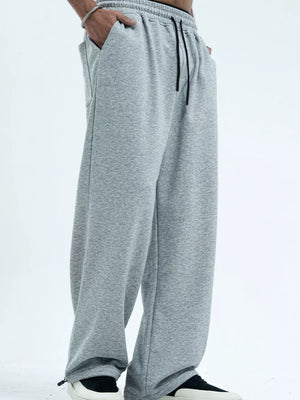 Men's Drawstring Wide Leg Pants in Gray, close-up detail
