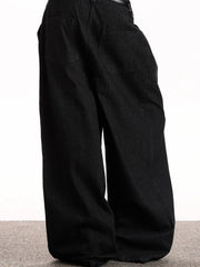 Men's black pinstripe wide-leg sweatpants with a comfortable casual fit.