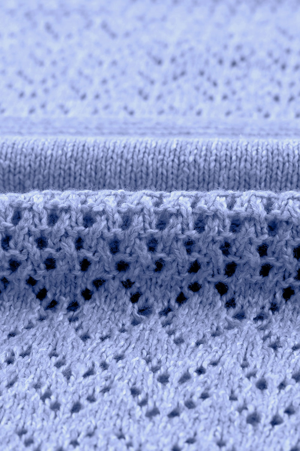 Light blue perforated knit pullover sweater with V-neck detail