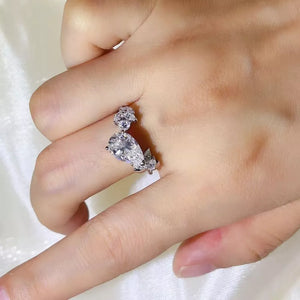 925 Sterling Silver 1 Carat Pear Cut Solitaire Ring, front view