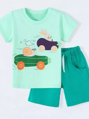 Children's Animal Race Round Neck Tee And Shorts Set, side view