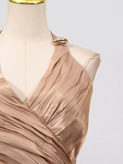 Halter Neck Ruched Maxi Dress in Champagne, product detail