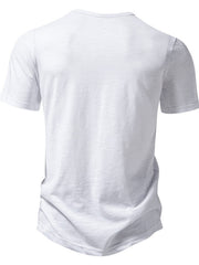 White cotton blend t-shirt with short sleeves and a curved hem