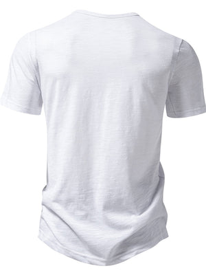 White cotton blend t-shirt with short sleeves and a curved hem