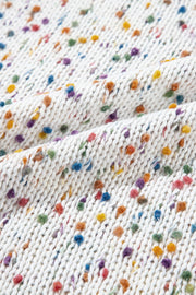 Confetti knit open-front cardigan in ivory with colorful speckles.