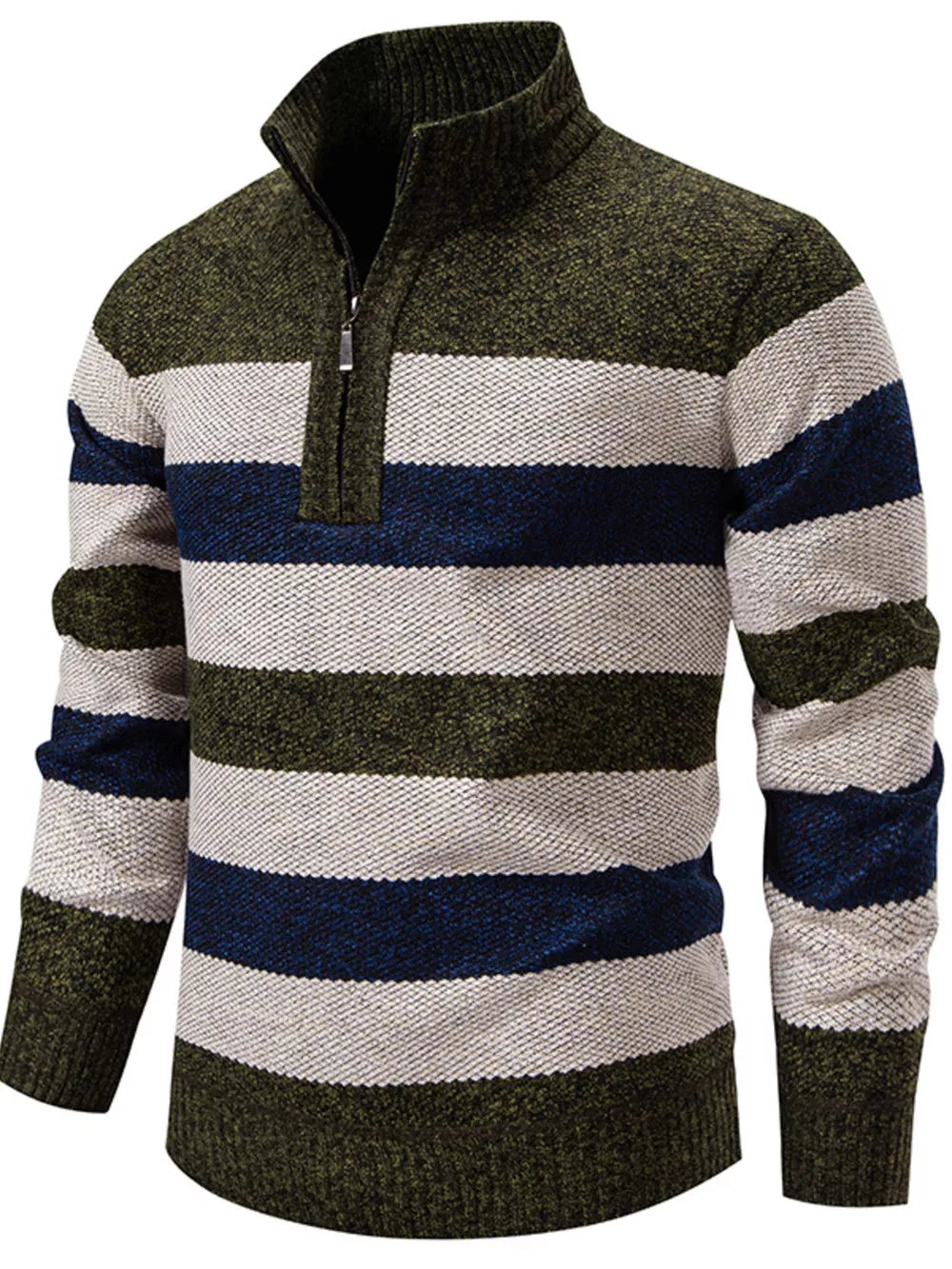 Men's Plus Size Striped Quarter-zip Sweater, back view