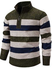 Men's Plus Size Striped Quarter-zip Sweater, back view