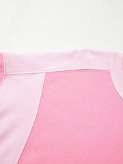 2-tone Color Block Patchwork Sweatshirt in Pink, alternate angle