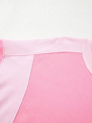 2-tone Color Block Patchwork Sweatshirt in Pink, alternate angle