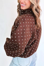 Polka Dot Metal Button Collar Sweatshirt in Blush Pink, back view