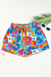 Multicolor floral print drawstring shorts with pockets
