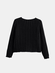 Black chunky knit cardigan with ribbed texture and long sleeves