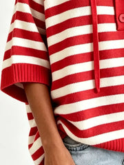 Striped Hooded Sweater With Button Detail in Blue, view 12