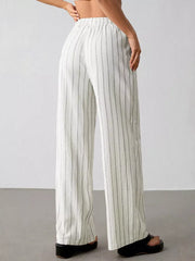 Striped Wide-leg Drawstring Pants, back view