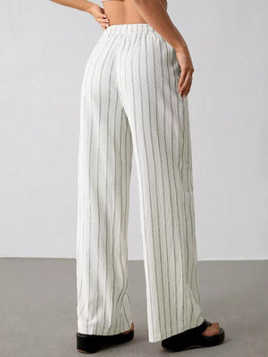 Striped Wide-leg Drawstring Pants, back view