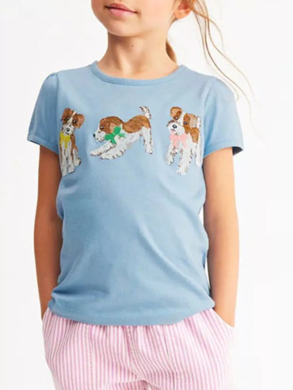 Toddler cotton blend t-shirt with adorable puppy graphic, basic casual style.