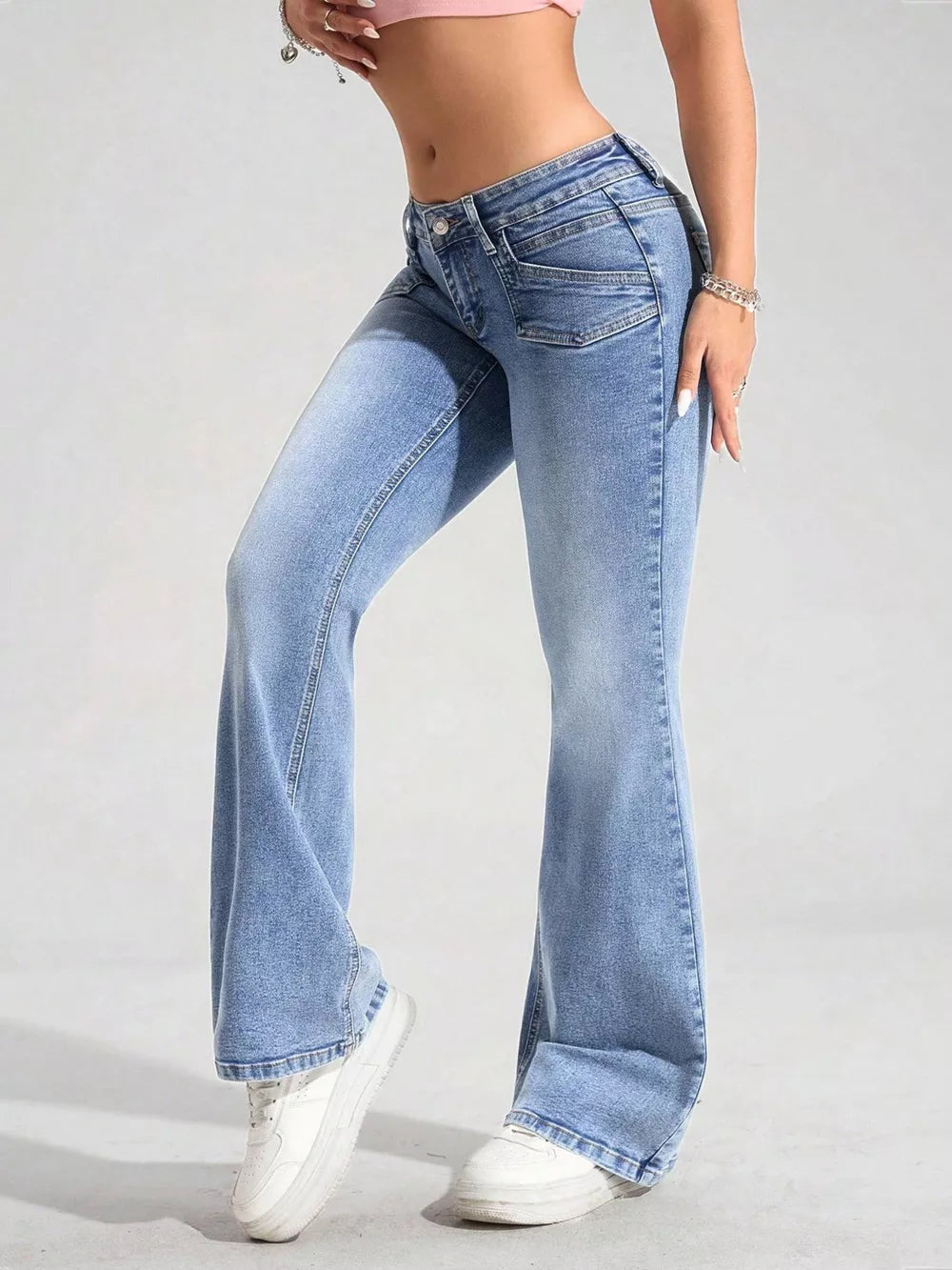 Washed Flare Leg Jeans, close-up detail