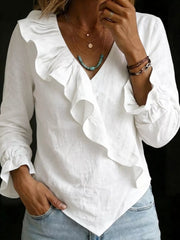 Full Size Ruffled Long Sleeve Blouse, front view