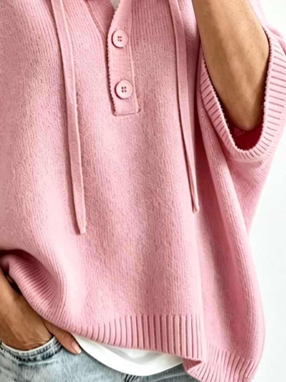 Striped Hooded Sweater With Button Detail in Blue, view 18