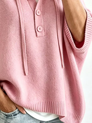 Striped Hooded Sweater With Button Detail in Blue, view 18
