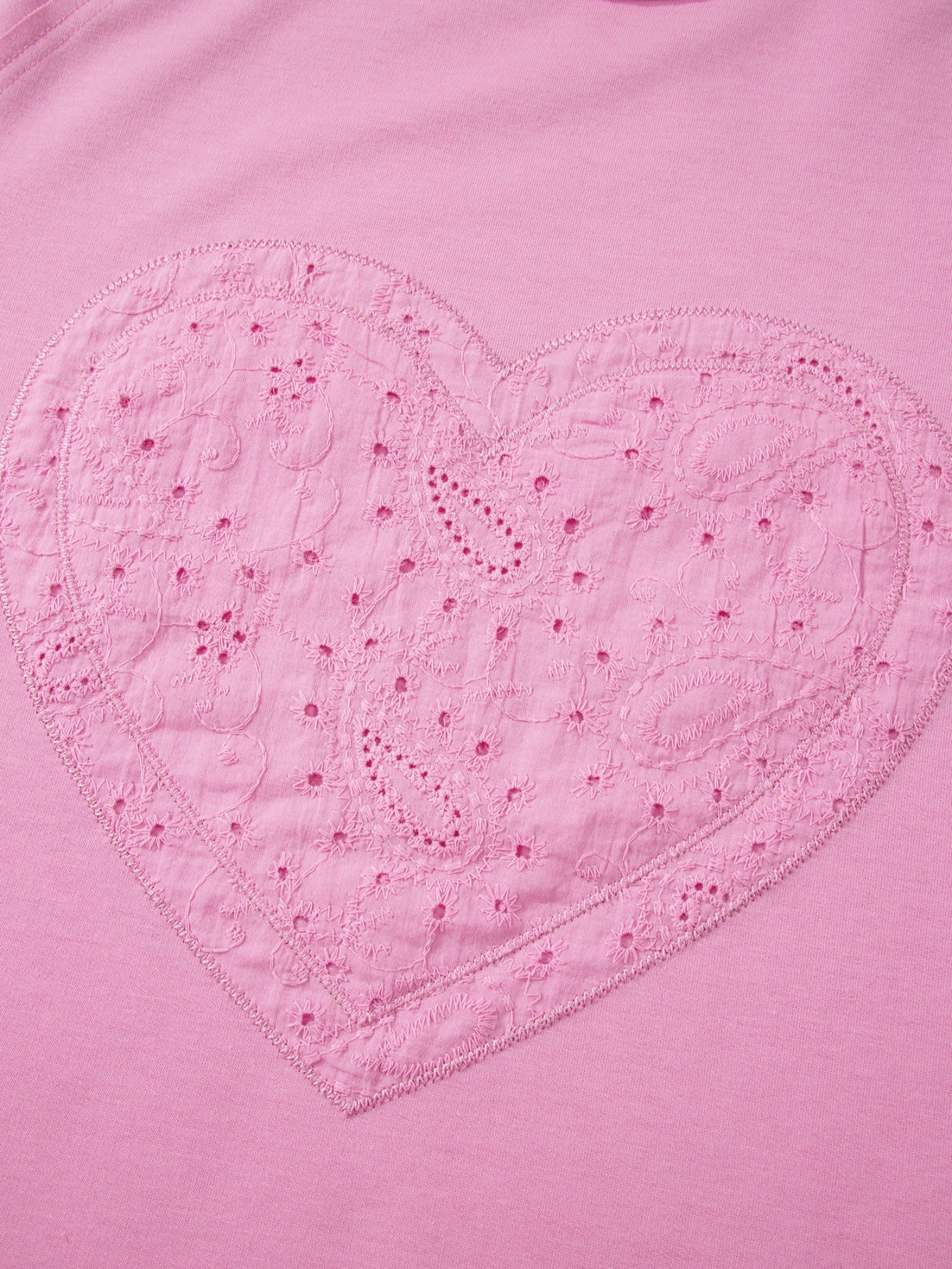 Pink cotton crew-neck sweatshirt with embroidered heart detail
