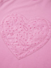 Pink cotton crew-neck sweatshirt with embroidered heart detail