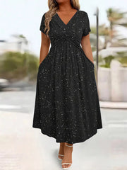 Full Size Glitter Flutter Sleeve Midi Dress Plus Size in Silver Gray, alternate angle